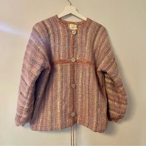 Beautiful Handknit Lynette Beaulac Fibre Colourful Jacket Size Large Unique